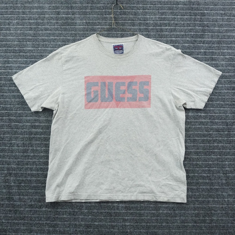 Guess T-Shirt Mens Large Grey‎ Graphic Logo Short Sleeve Heathered Tee
